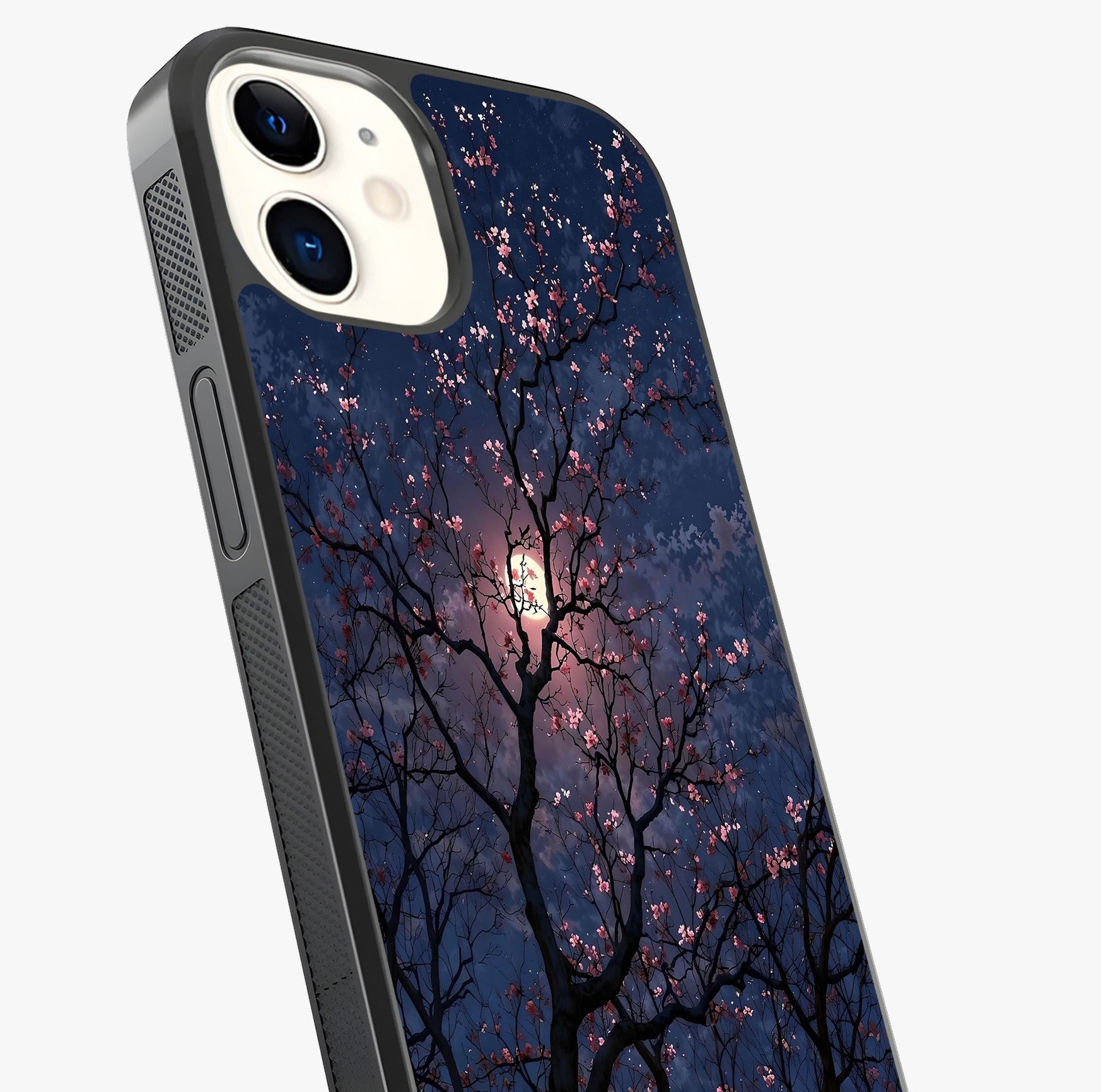 Twilight Sakura Serenade Glass Case captured at a warm angle highlighting gloss, texture and premium glass finish.