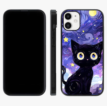 Abstract Cat Art Glass Case displayed upright for full design visibility and premium finish.