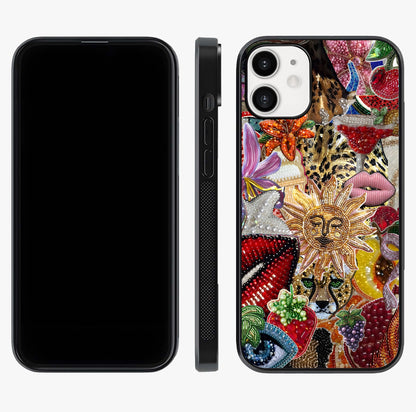 Beaded Fashion Jungle Glass Case displayed upright for full design visibility and premium finish.