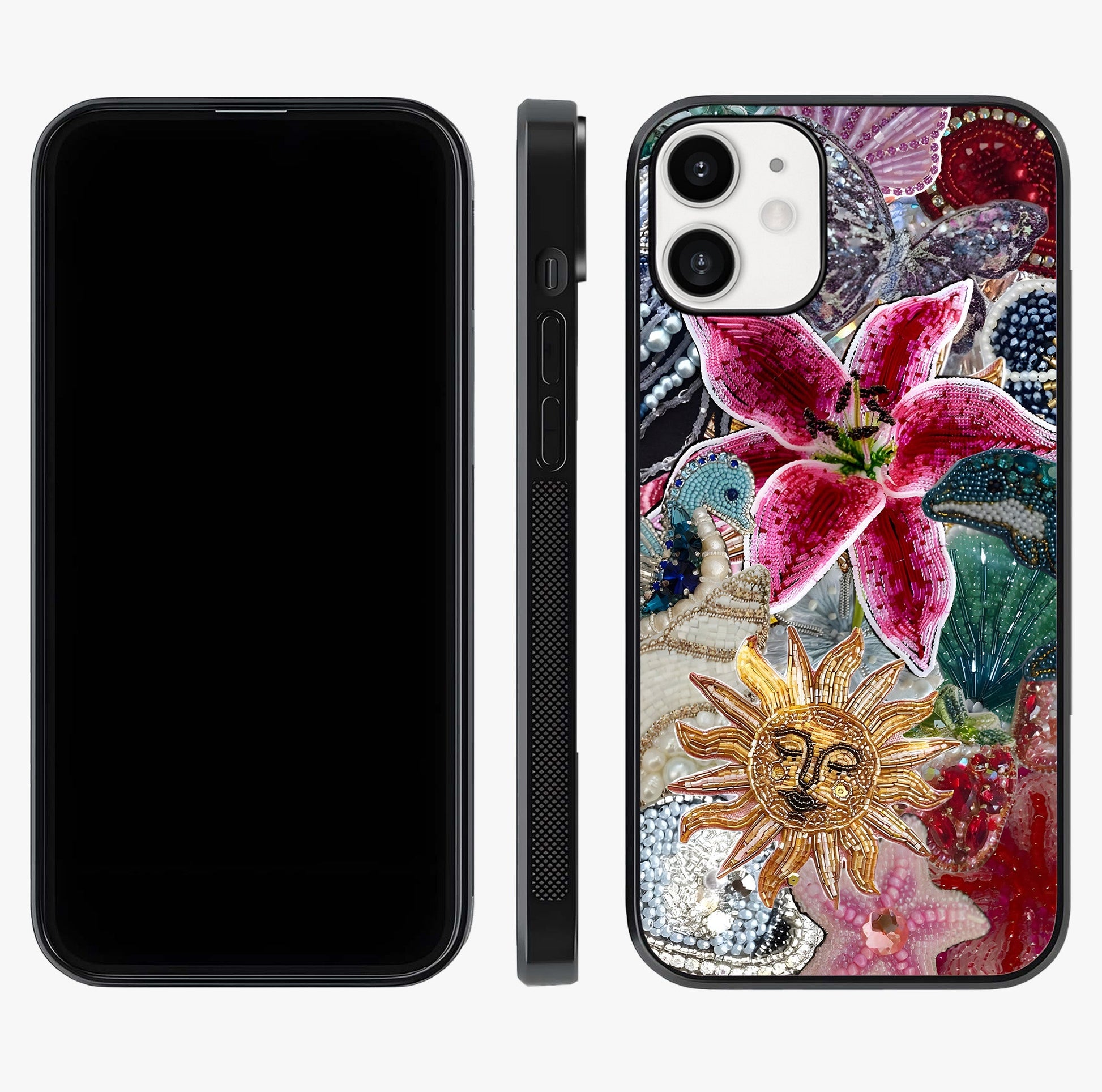 Beaded Garden Fantasy Glass Case displayed upright for full design visibility and premium finish.