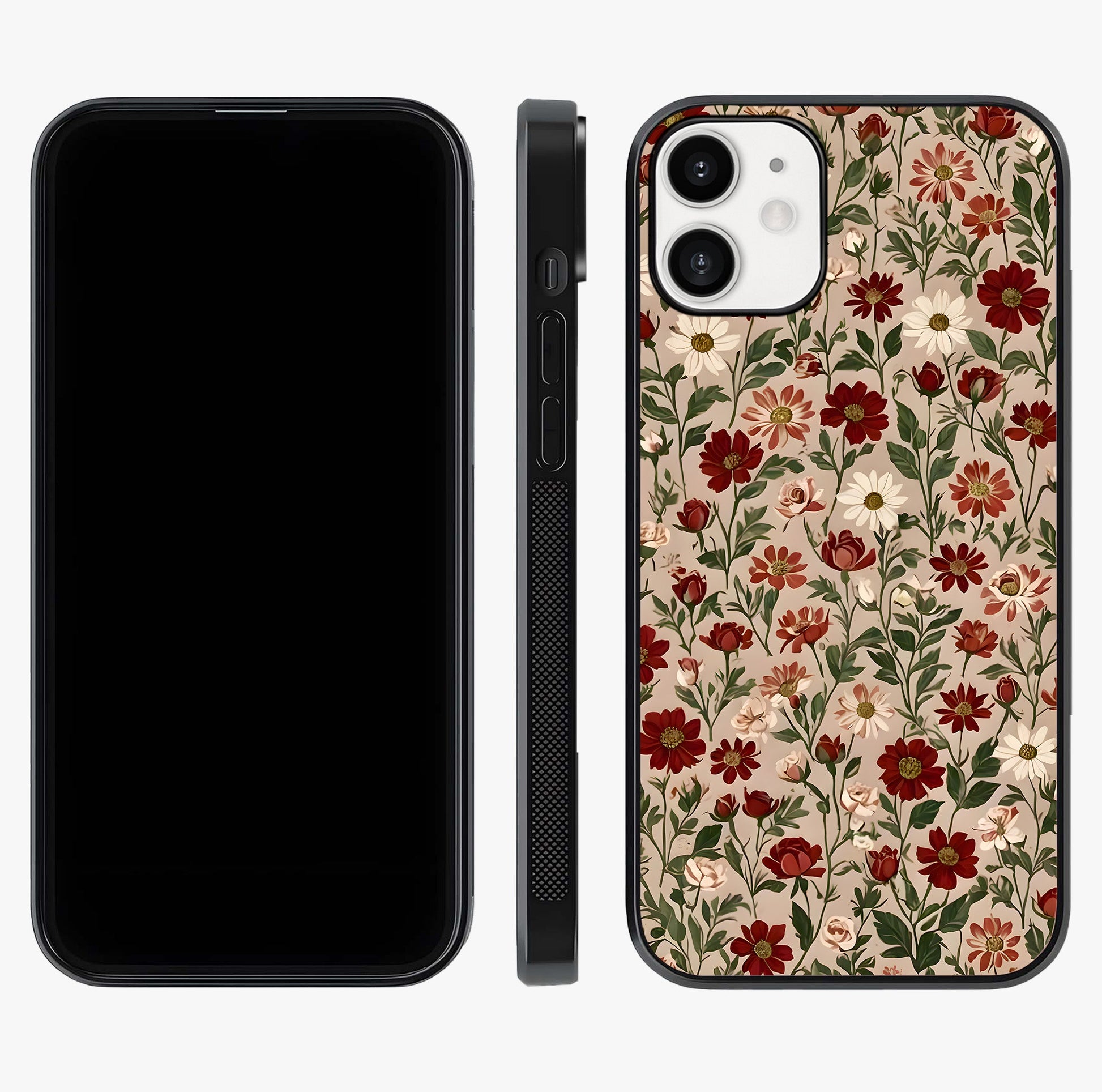 Biege Flower With Leaf Glass Case displayed upright for full design visibility and premium finish.