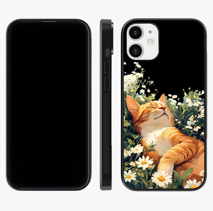 Blissful Bloom Cat Glass Case displayed upright for full design visibility and premium finish.
