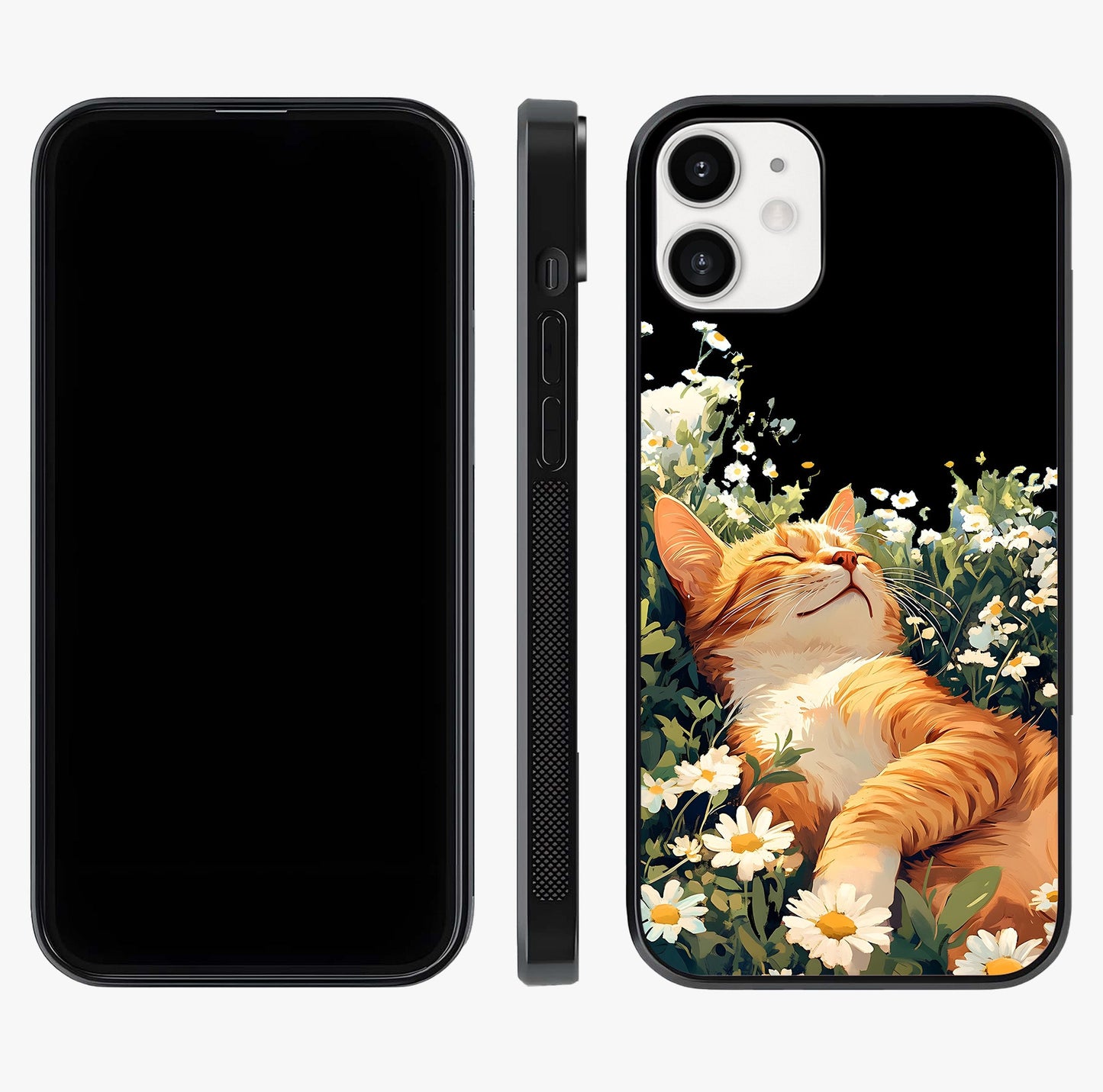 Blissful Bloom Cat Glass Case displayed upright for full design visibility and premium finish.