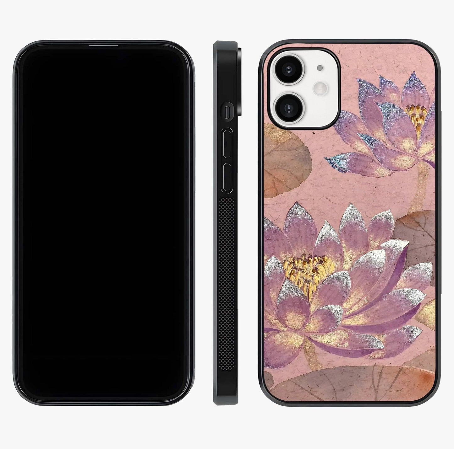 Blossom Mist Lotus Glass Case displayed upright for full design visibility and premium finish.