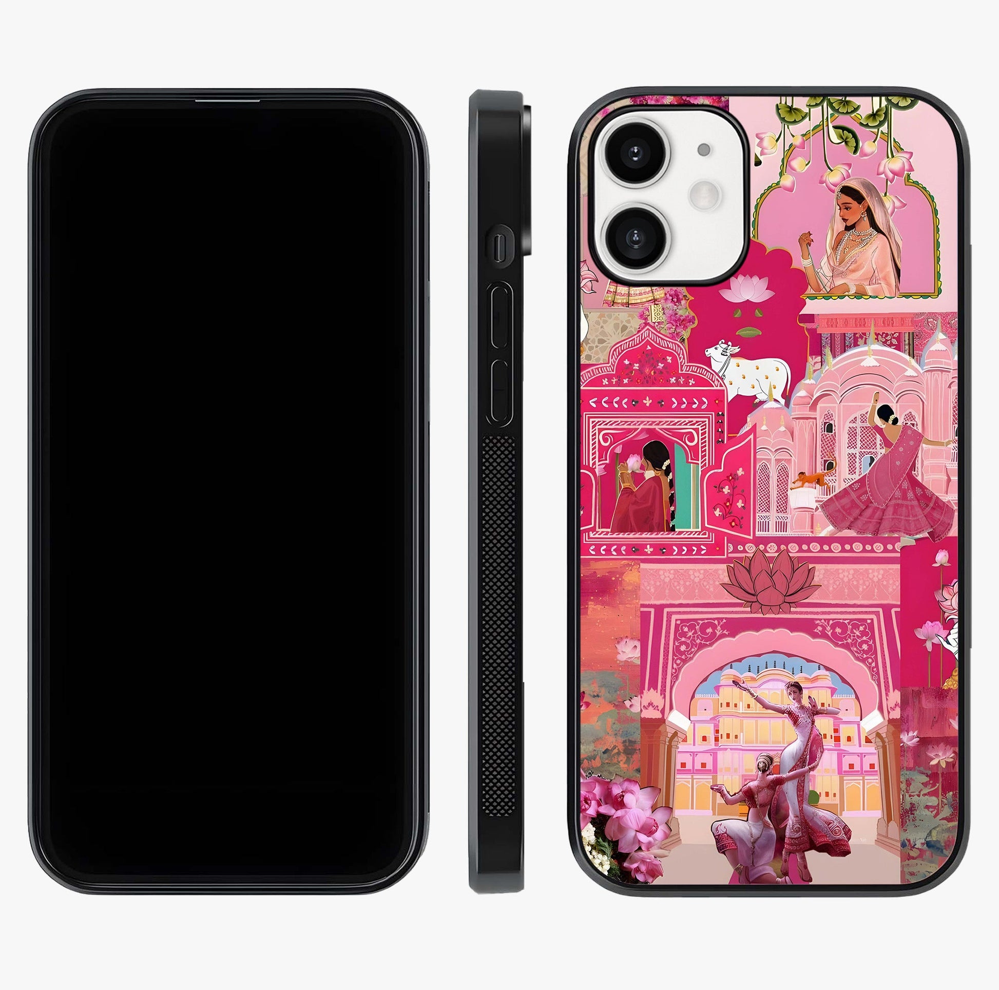 Blossoms Of Rajasthan Glass Case displayed upright for full design visibility and premium finish.