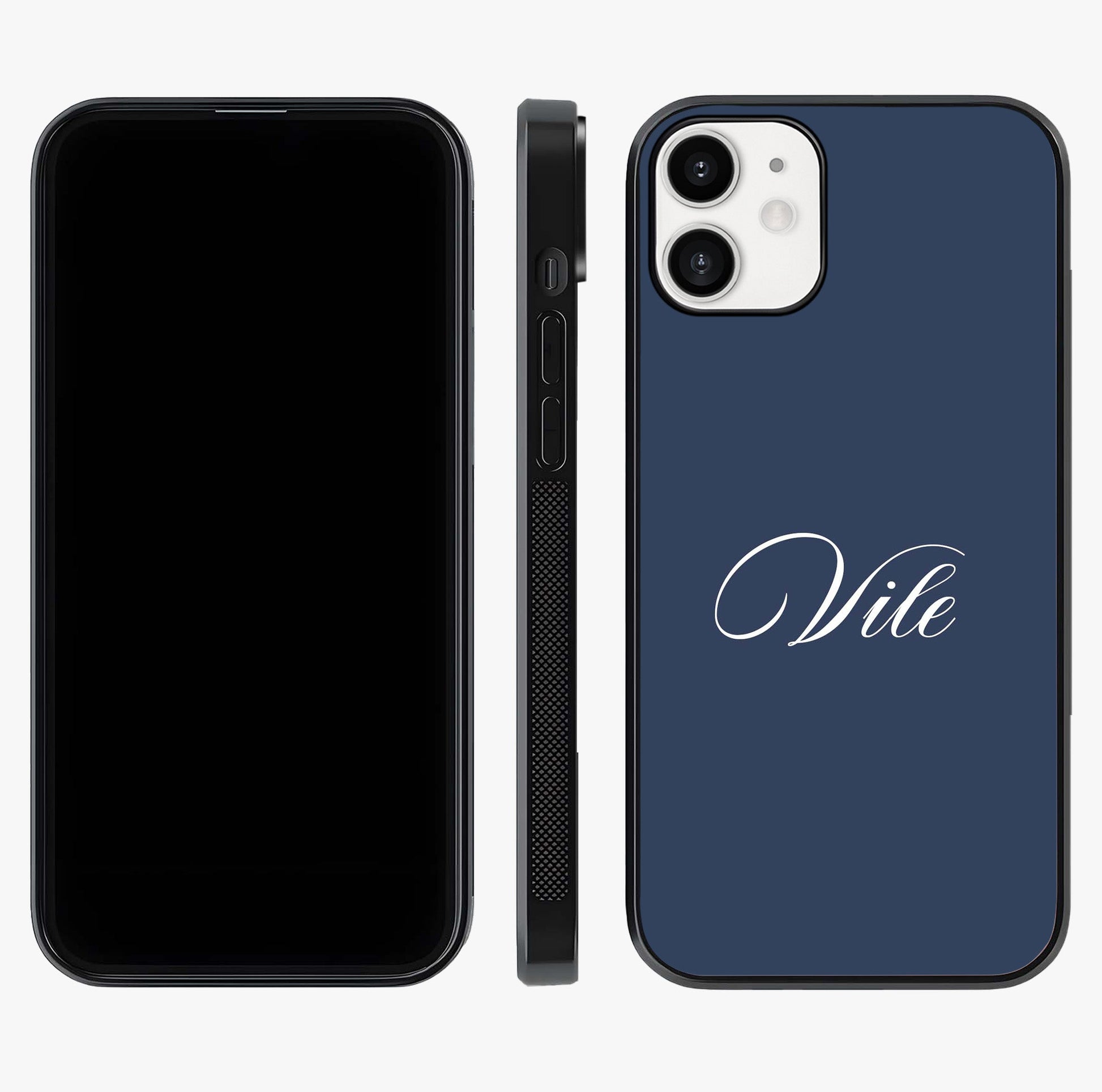Blue Background Personalized Custom Name Glass Case displayed upright for full design visibility and premium finish.