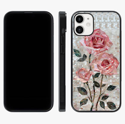 Blush Mosaic Bloom Glass Case displayed upright for full design visibility and premium finish.