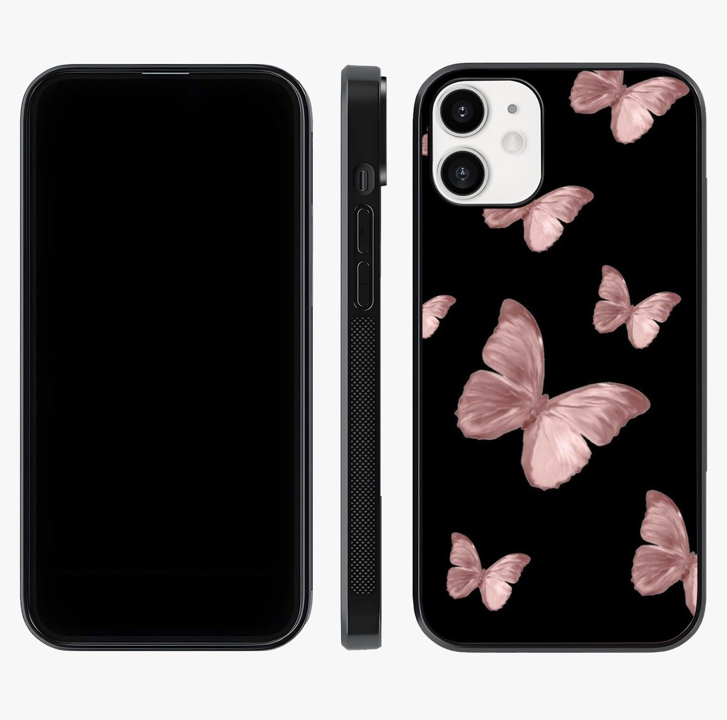Butterfly Pattern Glass Case displayed upright for full design visibility and premium finish.