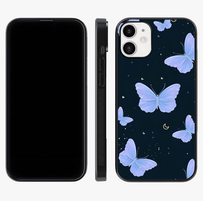 Butterfly With Stars Pattern Glass Case displayed upright for full design visibility and premium finish.