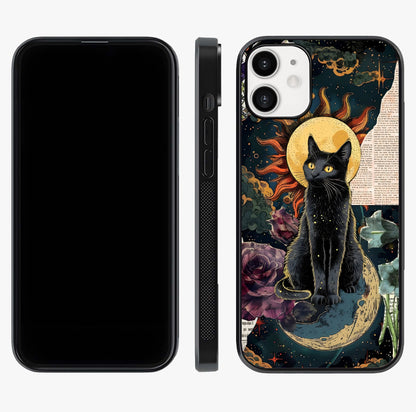 Celestial Black Cat Glass Case displayed upright for full design visibility and premium finish.