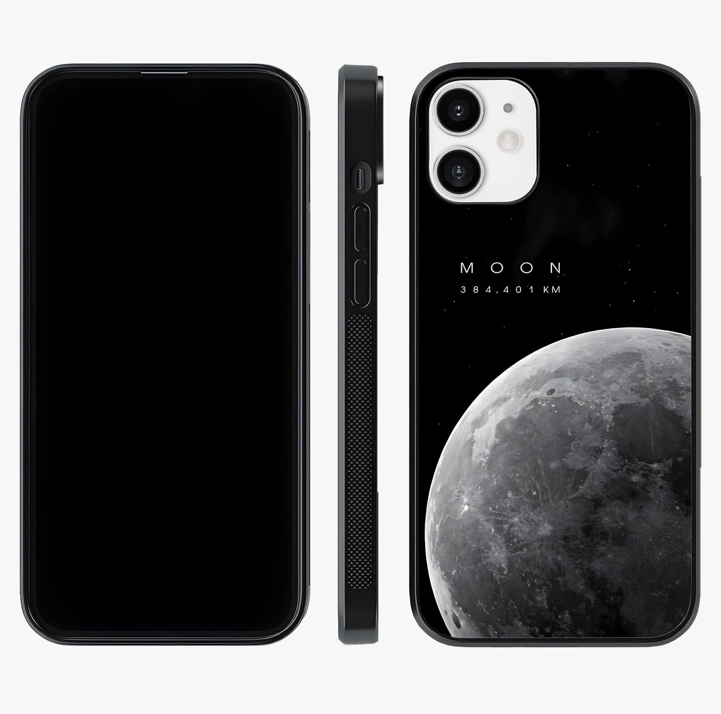 Cosmic Moon Glow Glass Case displayed upright for full design visibility and premium finish.