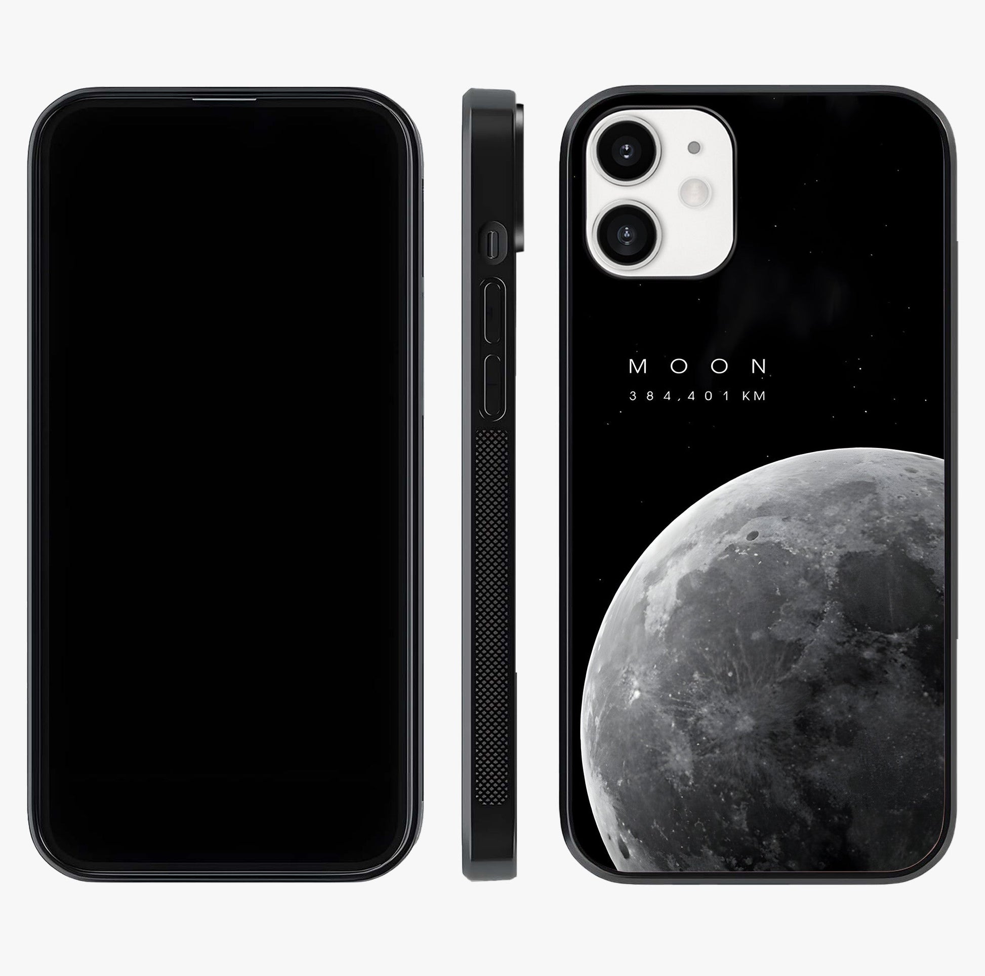 Cosmic Moon Glow Glass Case displayed upright for full design visibility and premium finish.