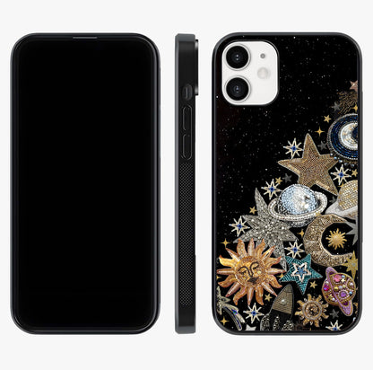 Cosmic Sparkle Dreams Glass Case displayed upright for full design visibility and premium finish.