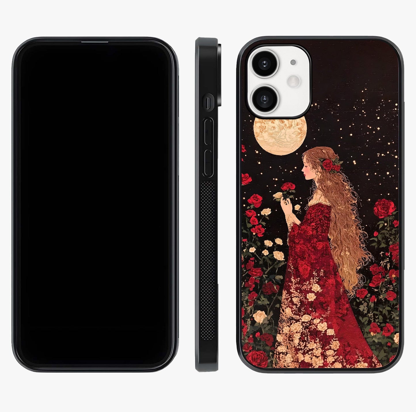 Crimson Dreams Glass Case displayed upright for full design visibility and premium finish.