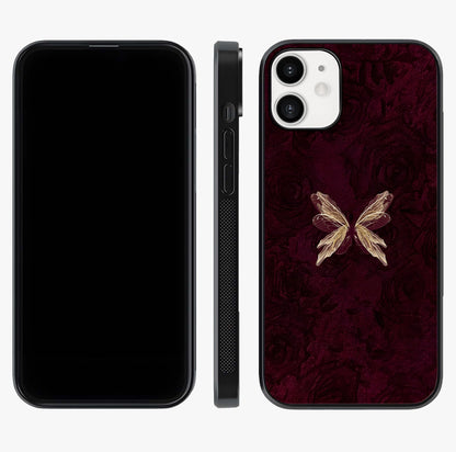 Crimson Fade Butterfly Glass Case displayed upright for full design visibility and premium finish.