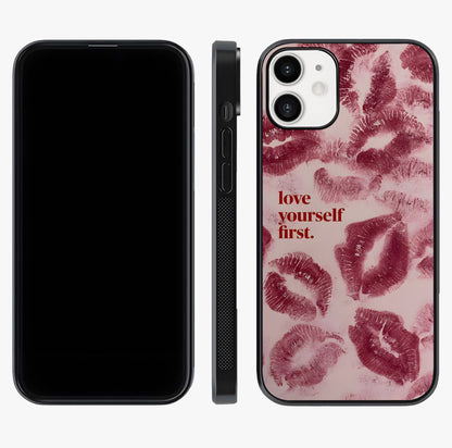 Crimson Kiss Love Glass Case displayed upright for full design visibility and premium finish.