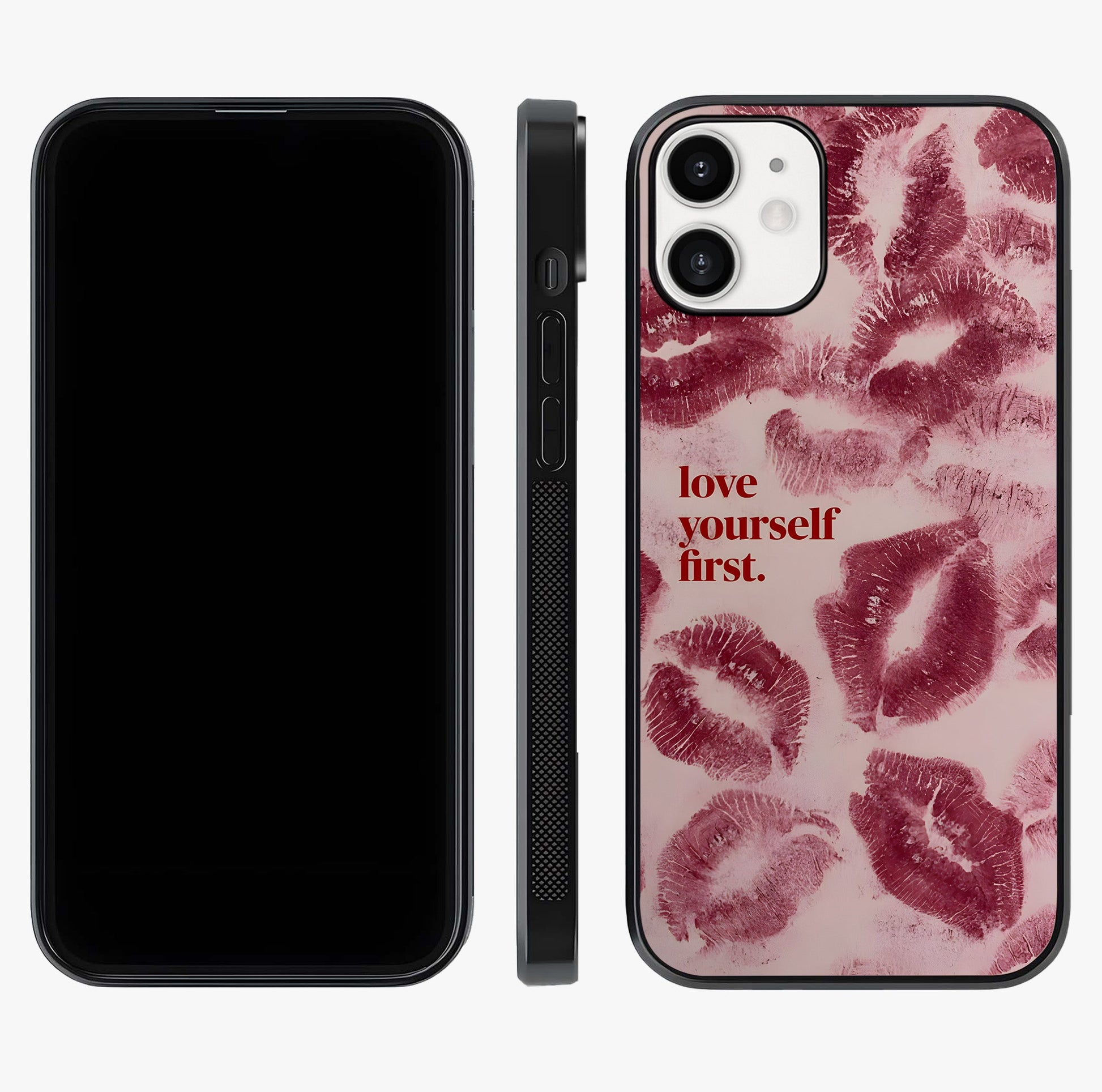 Crimson Kiss Love Glass Case displayed upright for full design visibility and premium finish.