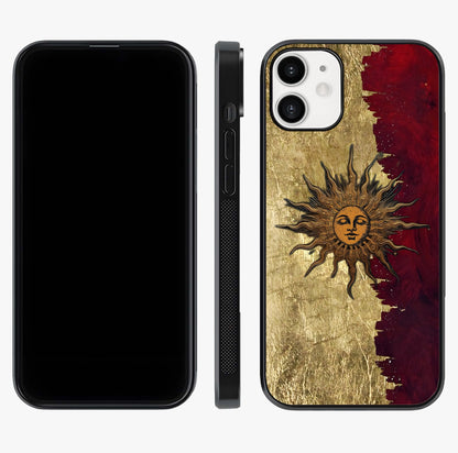 Crimson Sun Majesty Glass Case displayed upright for full design visibility and premium finish.