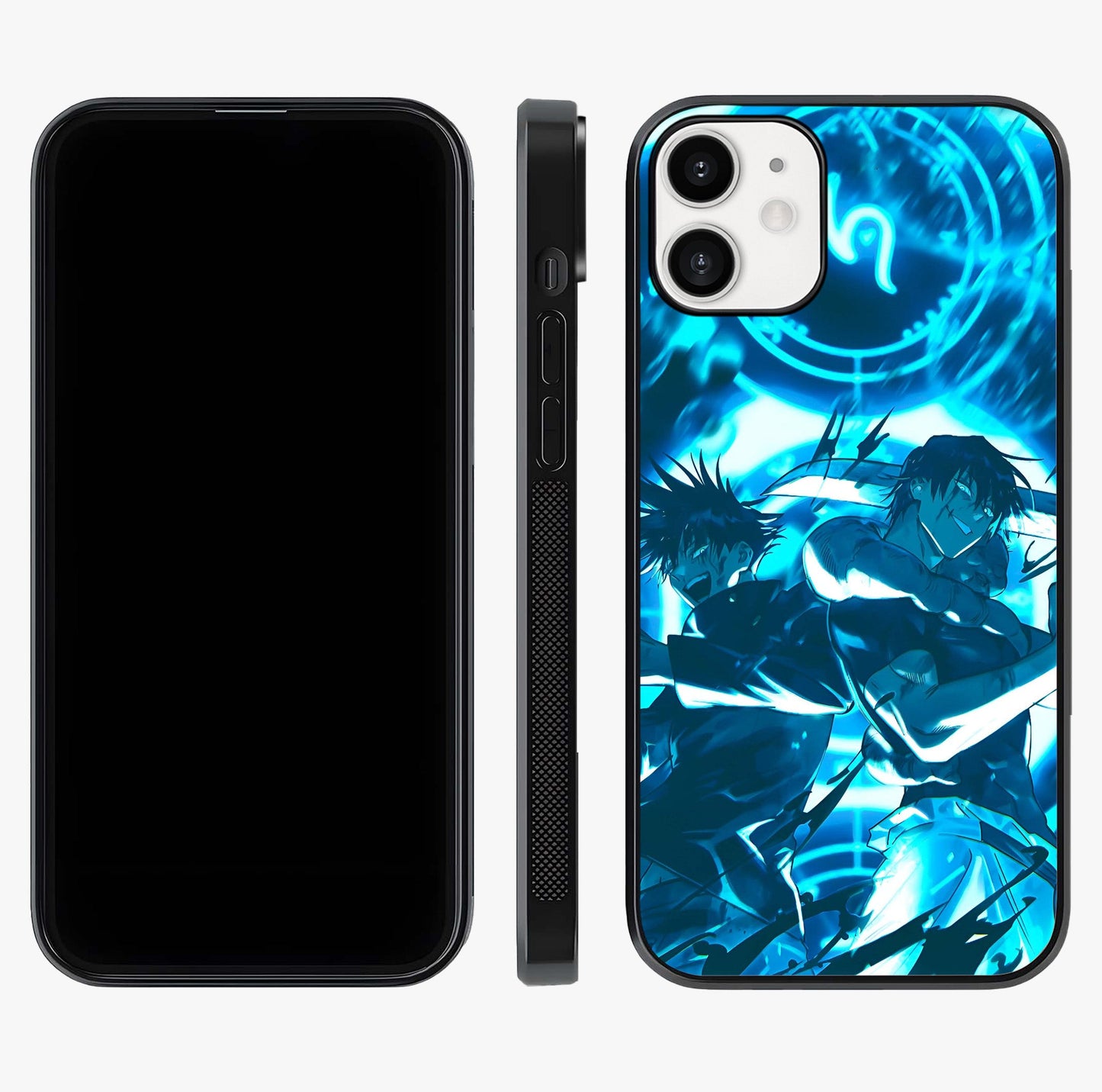 Cursed Energy Clash Glass Case displayed upright for full design visibility and premium finish.