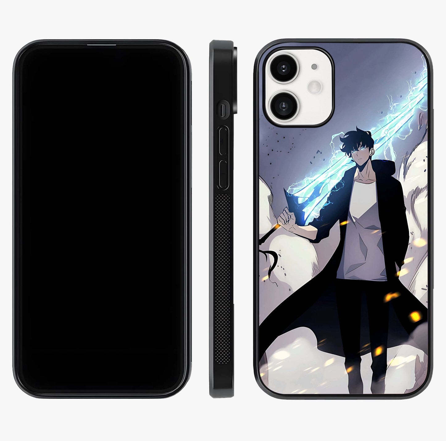 Dark Lightning Anime Warrior Glass Case displayed upright for full design visibility and premium finish.