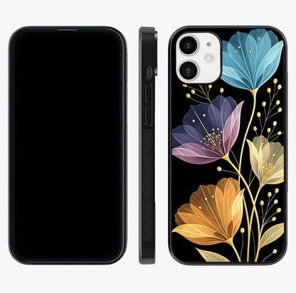 Delicate Multicolor Flowers Glass Case displayed upright for full design visibility and premium finish.