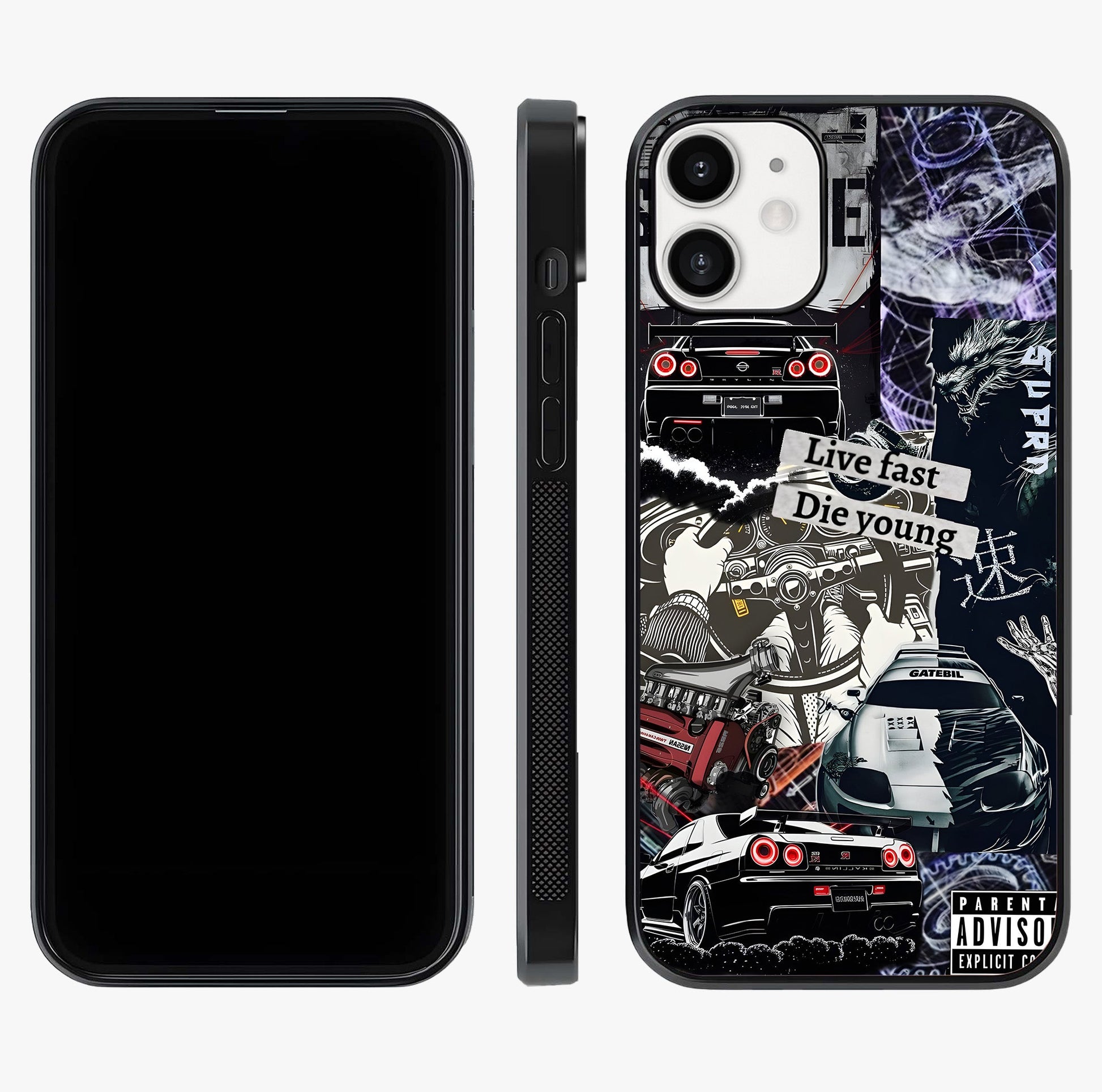 Die Young Glass Case displayed upright for full design visibility and premium finish.