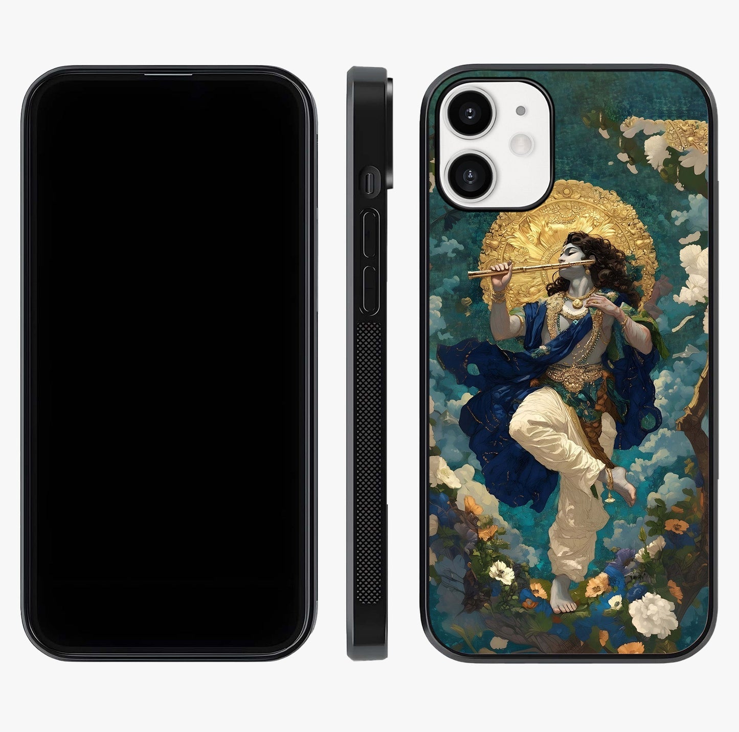 Divine Krishna Art Glass Case displayed upright for full design visibility and premium finish.