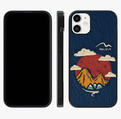 Dream Beyond Mountains Glass Case displayed upright for full design visibility and premium finish.
