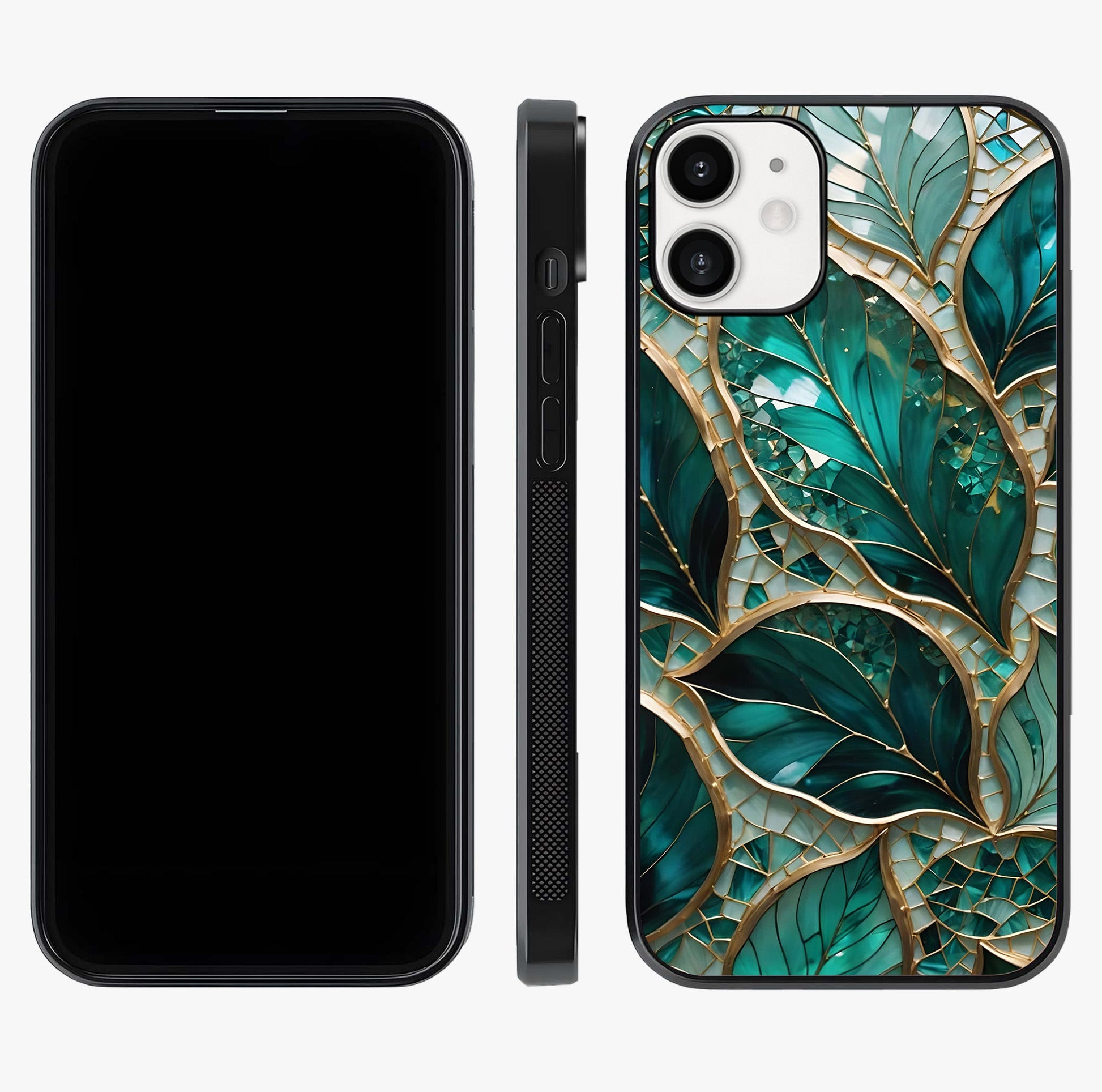 Emerald Leaf Glass Glass Case displayed upright for full design visibility and premium finish.