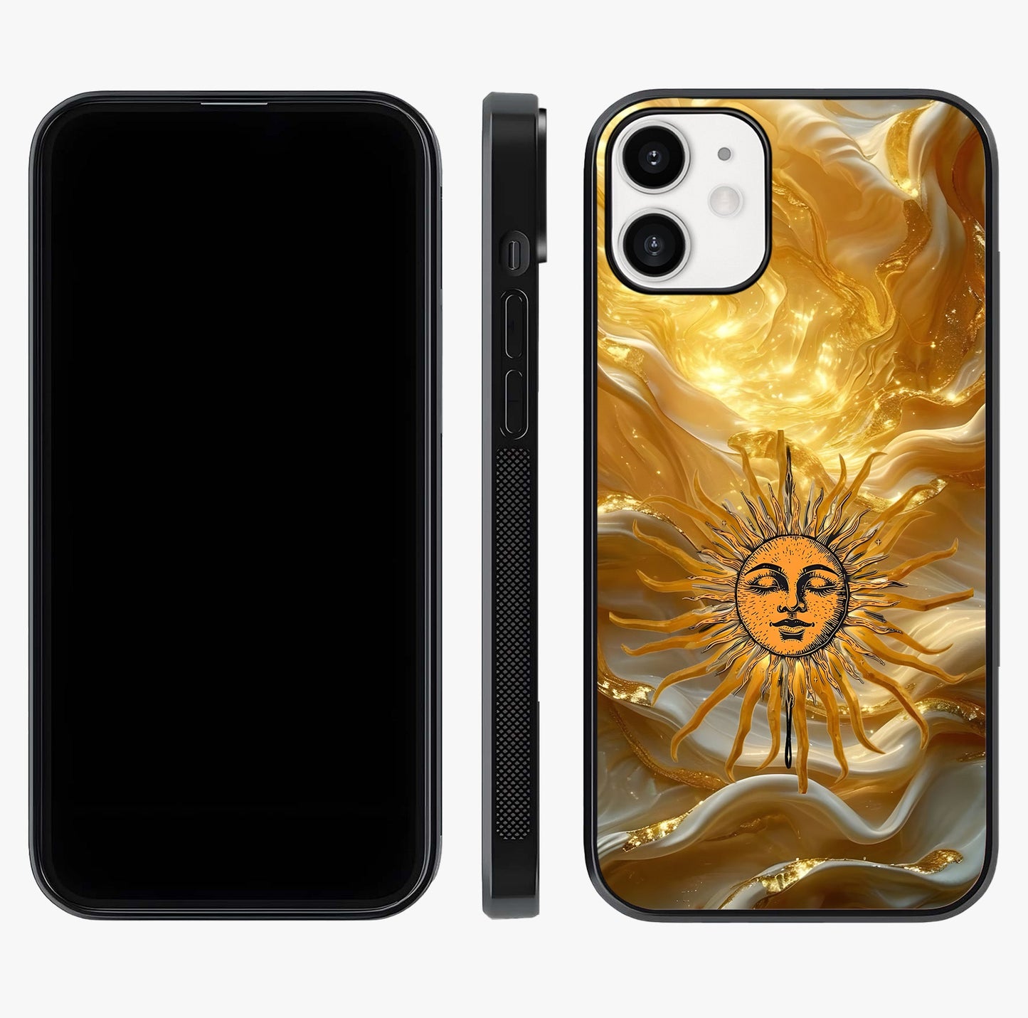 Eternal Golden Glow Glass Case displayed upright for full design visibility and premium finish.