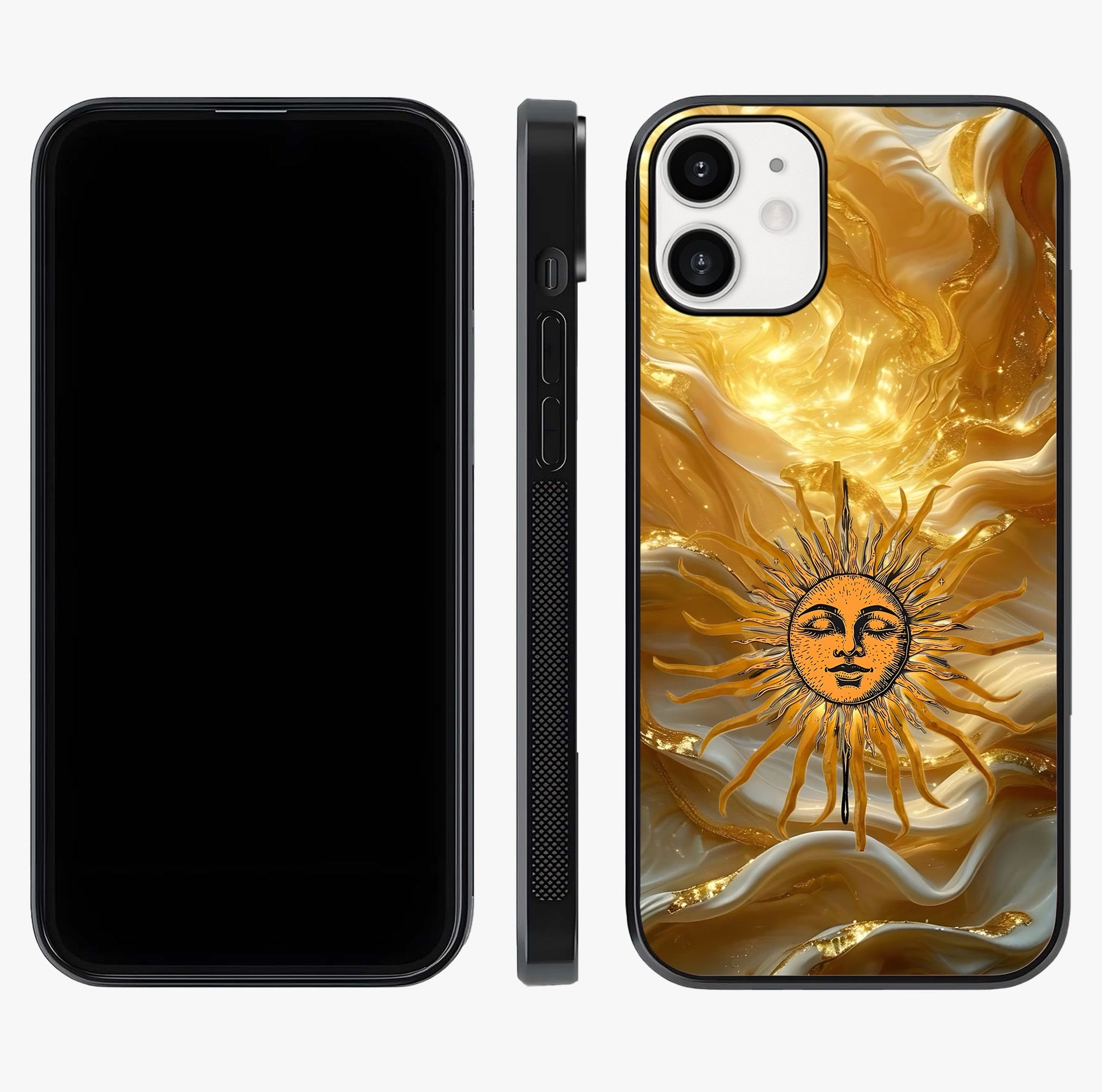 Eternal Golden Glow Glass Case displayed upright for full design visibility and premium finish.