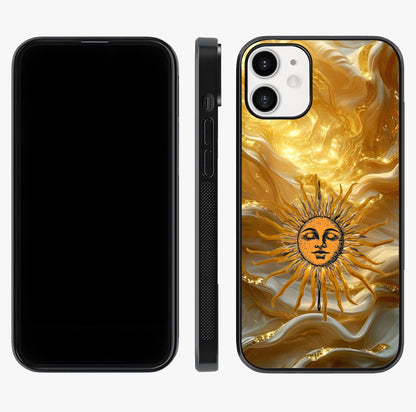 Eternal Golden Glow Glass Case displayed upright for full design visibility and premium finish.