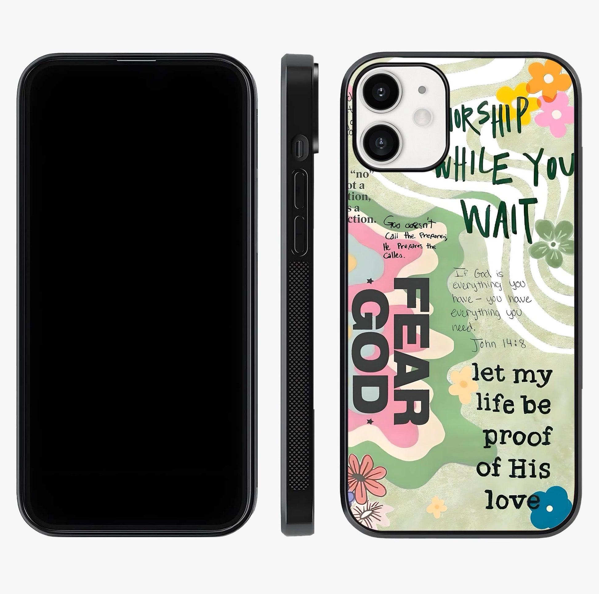 Faith Over Fear Glass Case displayed upright for full design visibility and premium finish.
