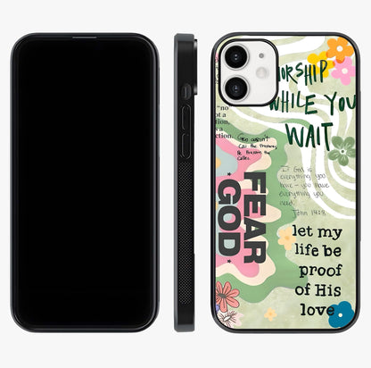 Faith Over Fear Glass Case displayed upright for full design visibility and premium finish.