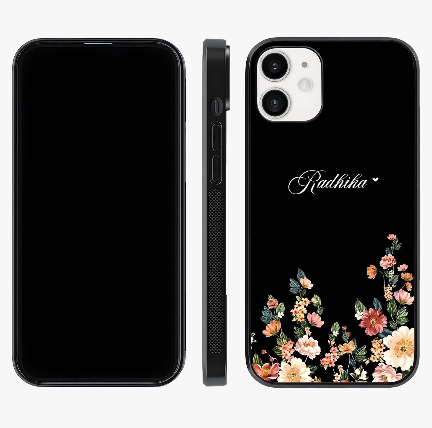 Floral Design With A Custom Personalized Name Glass Case displayed upright for full design visibility and premium finish.