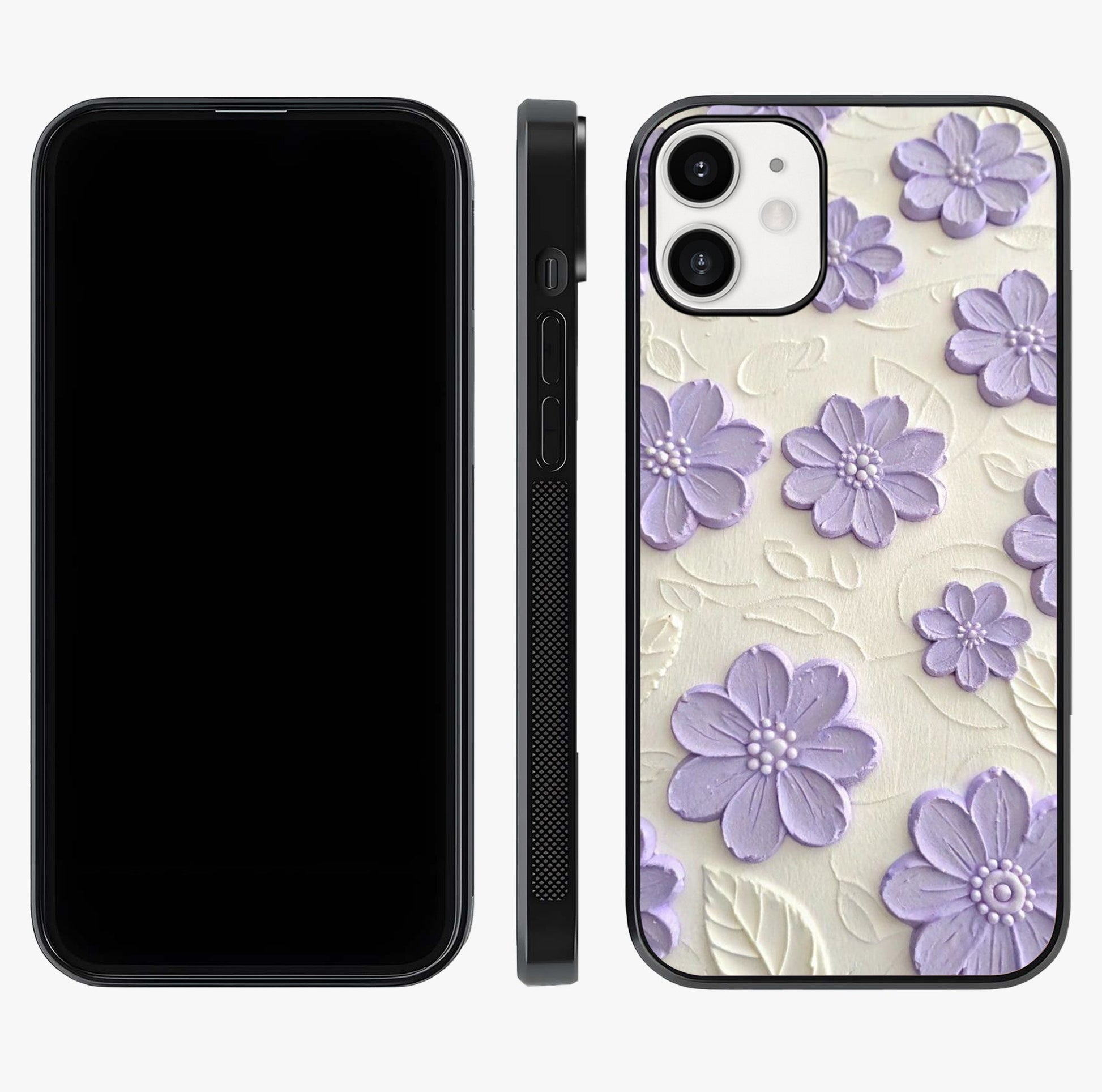 Floral Wall Art With Purple Flowers Glass Case displayed upright for full design visibility and premium finish.