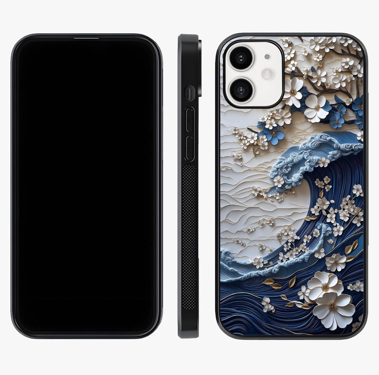 Floral Wave Origami Glass Case displayed upright for full design visibility and premium finish.