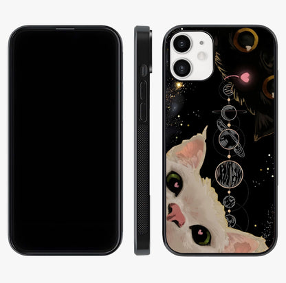 Galactic Cat Glass Case displayed upright for full design visibility and premium finish.