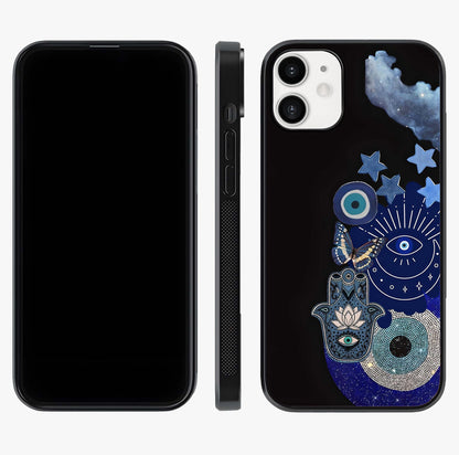 Galactic Charm Cluster Glass Case displayed upright for full design visibility and premium finish.