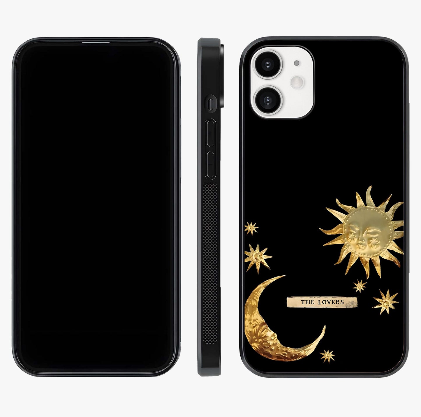 Golden Celestial Charm Glass Case displayed upright for full design visibility and premium finish.