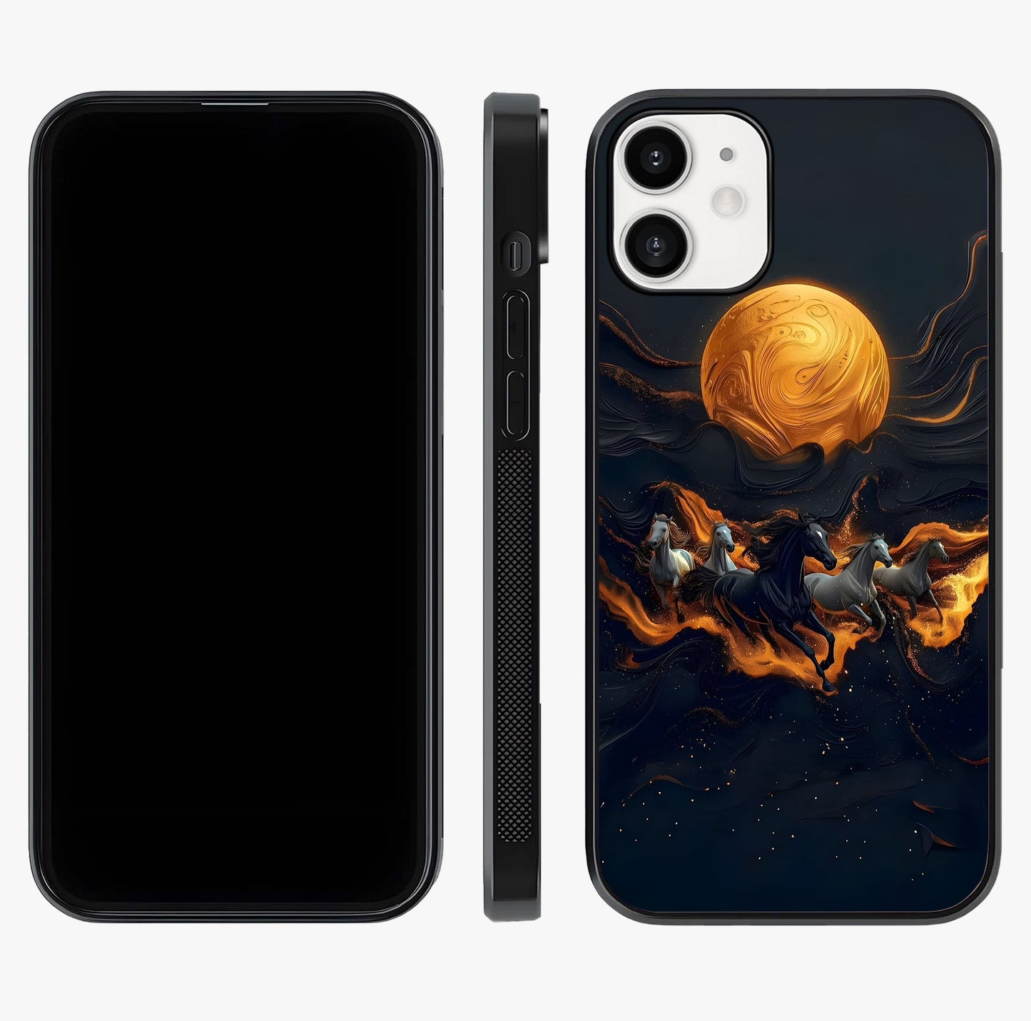 Golden Stallion Moonride Glass Case displayed upright for full design visibility and premium finish.