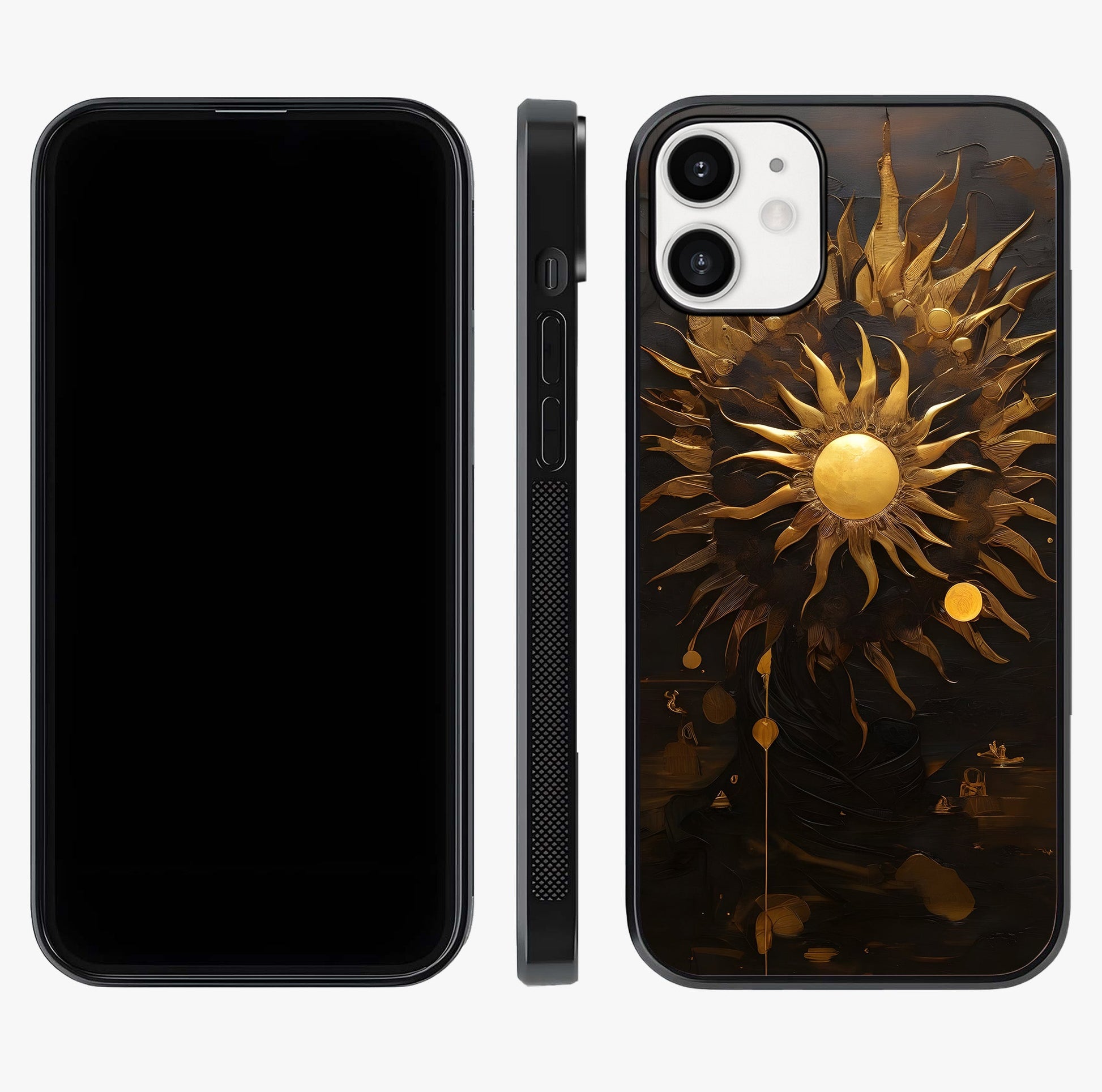 Golden Sun Majesty Glass Case displayed upright for full design visibility and premium finish.