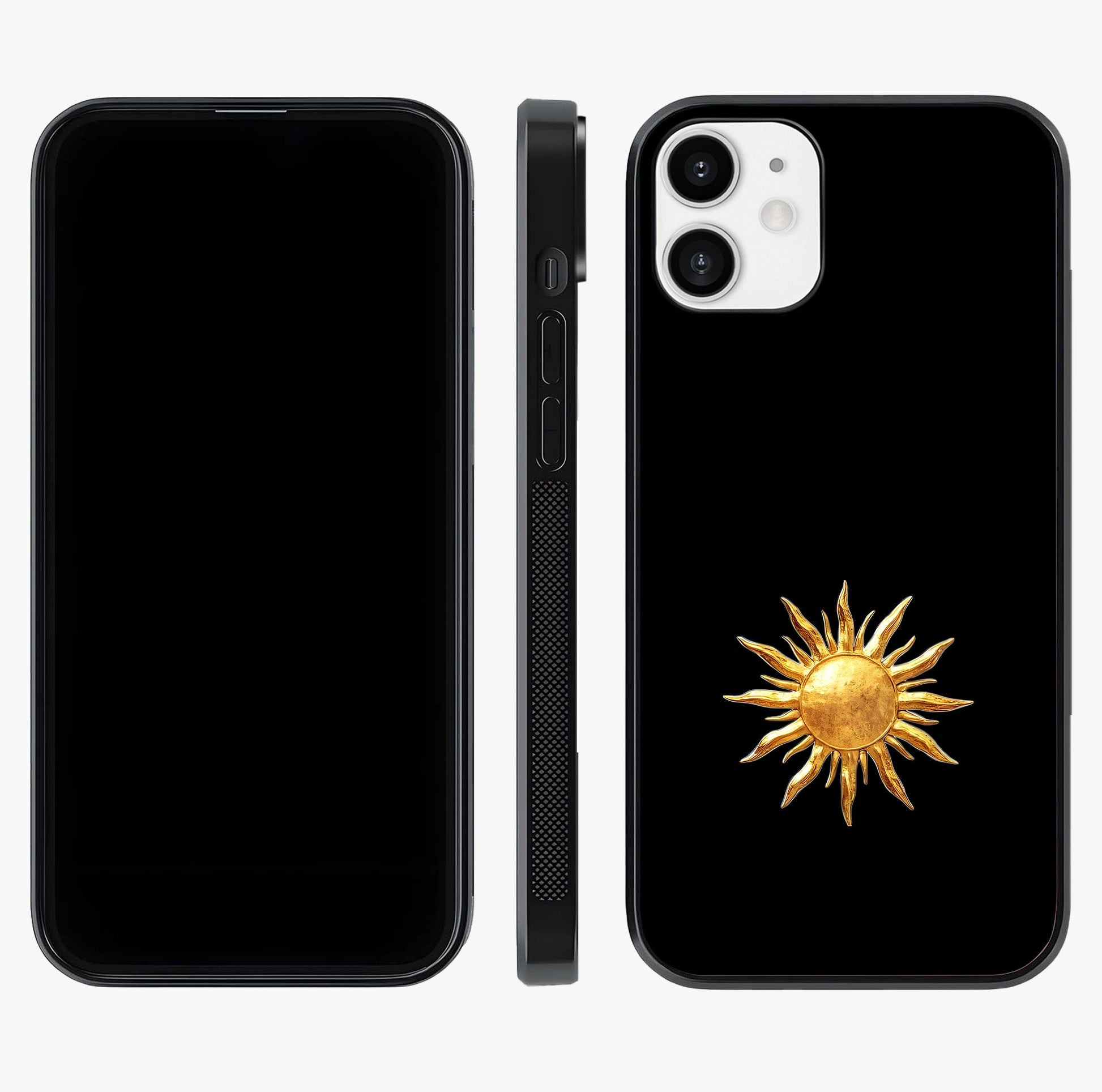 Golden Sun Minimalism Glass Case displayed upright for full design visibility and premium finish.