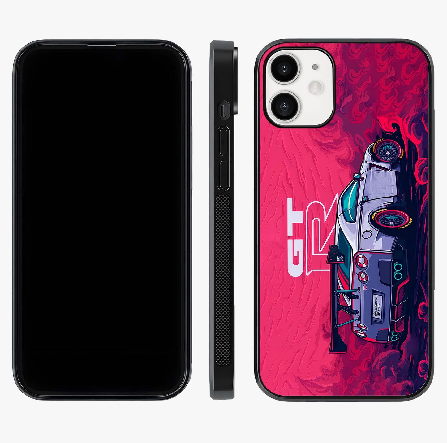 GT R Car Pattern Glass Case displayed upright for full design visibility and premium finish.