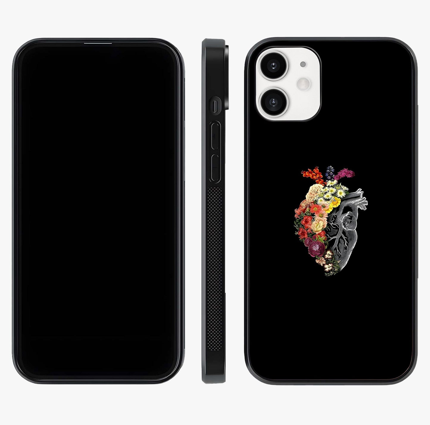 Heart With Flowers Glass Case displayed upright for full design visibility and premium finish.