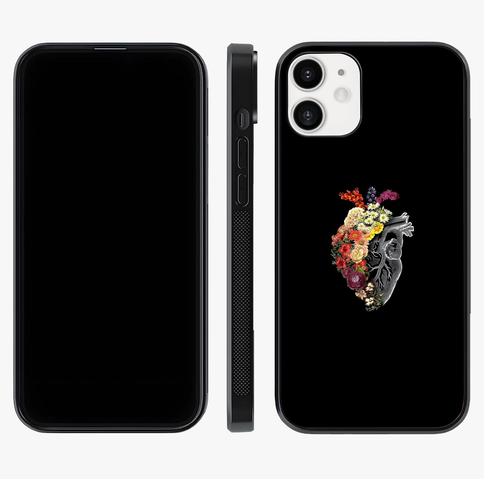 Heart With Flowers Glass Case displayed upright for full design visibility and premium finish.