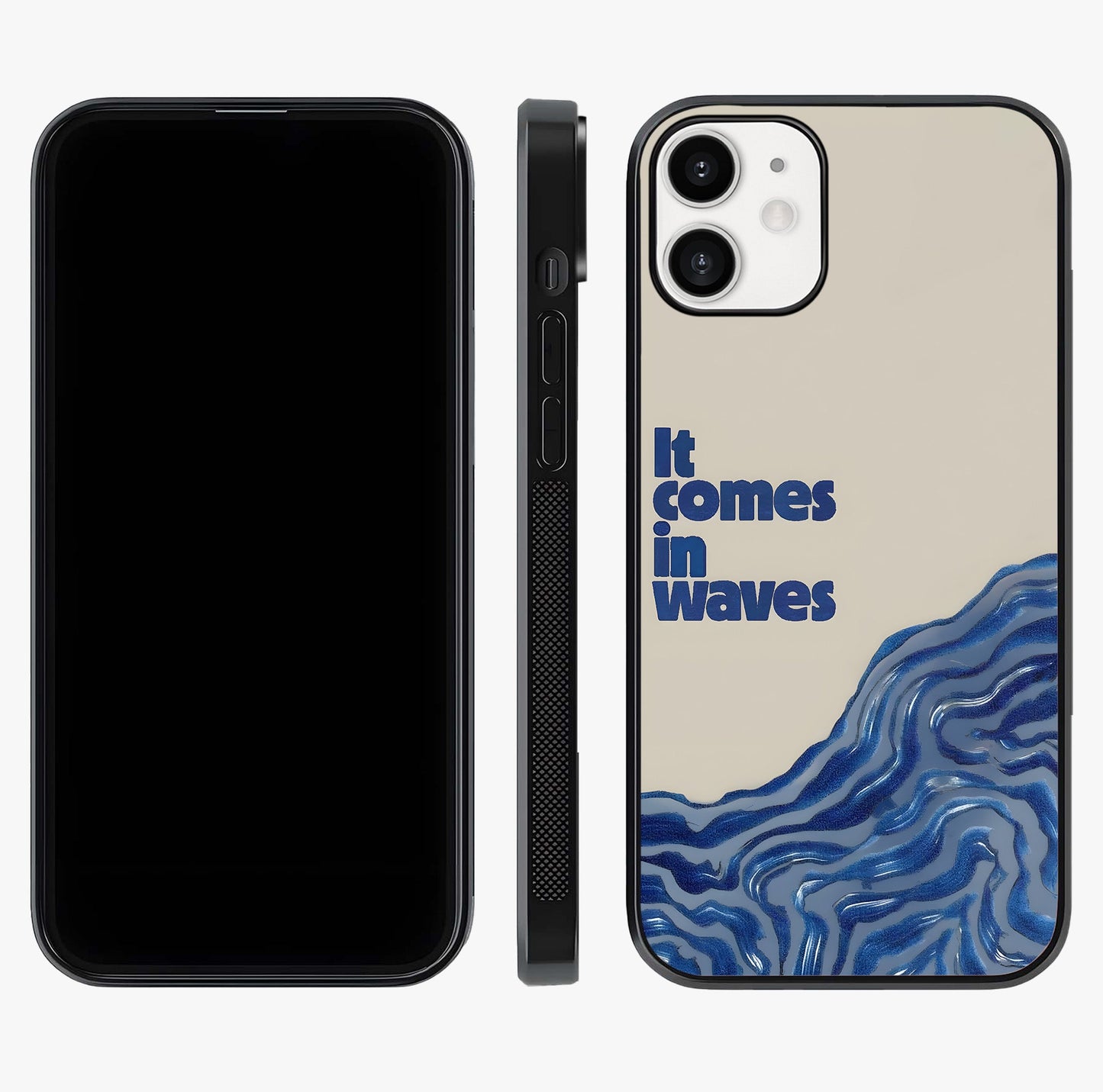 It Comes In Waves Quote Glass Case displayed upright for full design visibility and premium finish.