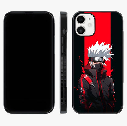 Kakashi Scarlet Shadow Glass Case displayed upright for full design visibility and premium finish.