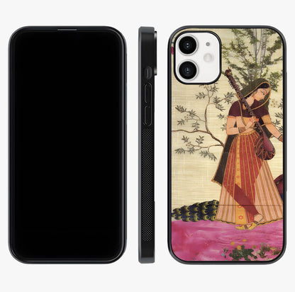 Lady With Veena Art Glass Case displayed upright for full design visibility and premium finish.