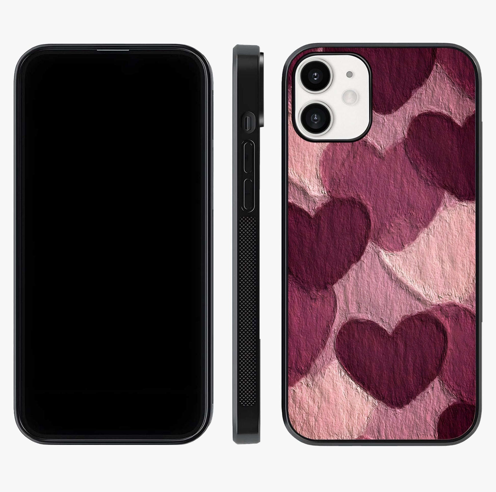Layered Paper Hearts Glass Case displayed upright for full design visibility and premium finish.